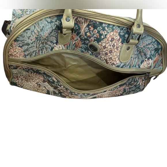 Capezio Brown and Tan Travel Bag with Vintage Tapestry Design Tan Leather Trim. - Picture 6 of 9